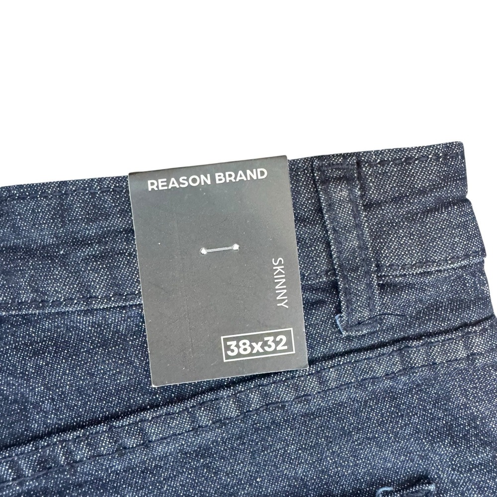 NEW REASON BRAND Men 38x32 Dark Wash Skinny Jeans Baroque Side Panel Distressed - Picture 10 of 13